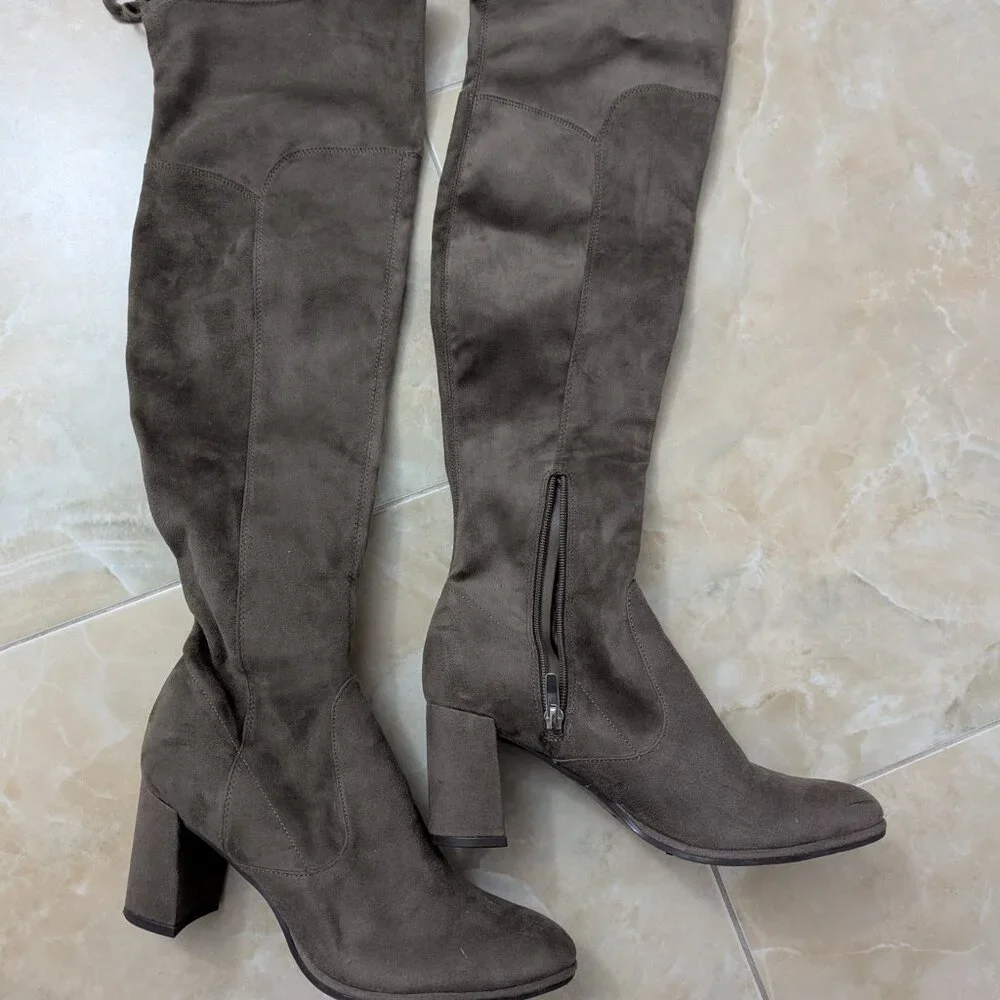 Marc Fisher Suede Over the Knee Boots - Gray